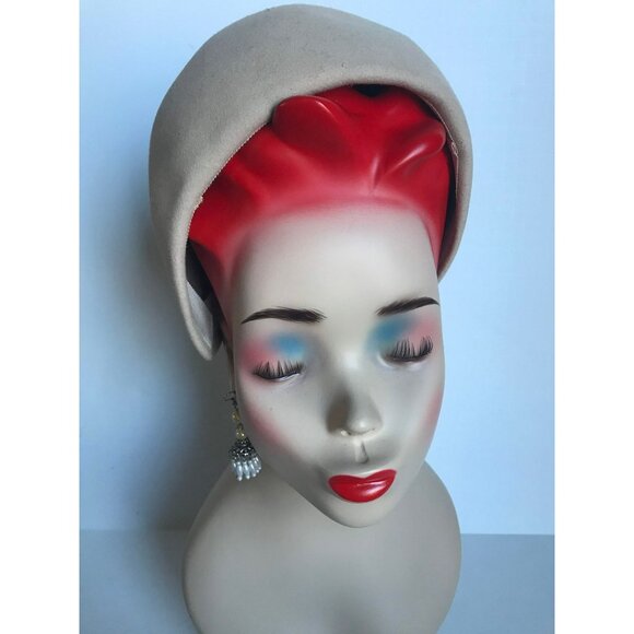 Vtg 1960's Original Design By Madcaps Paris New York Beige Bucket Hat Size S/M - Picture 1 of 8